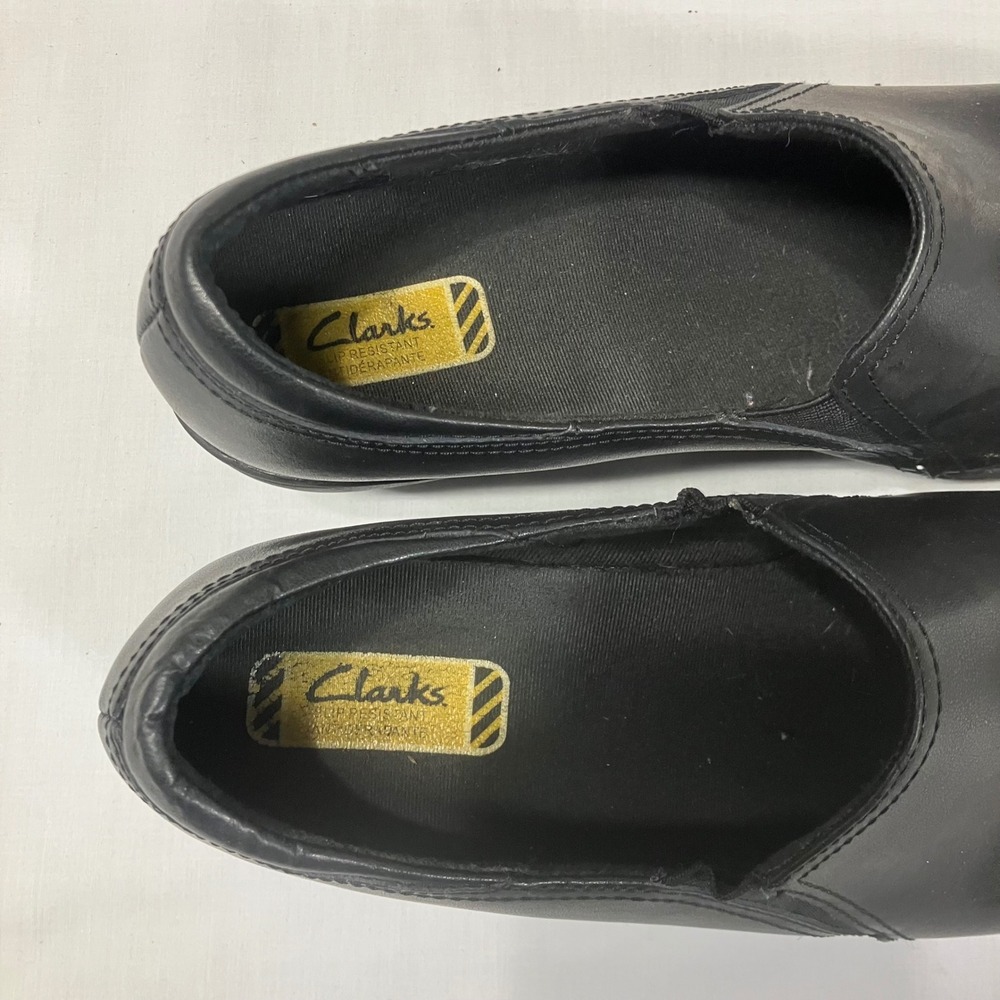 Clarks Womens 66726 Black Leather‎ Slip On Slip Resistant Work Loafers Size 8M - Picture 5 of 7